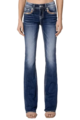 Miss Me Womens Dark Wash Mid-Rise Love Pop Bootcut Jeans